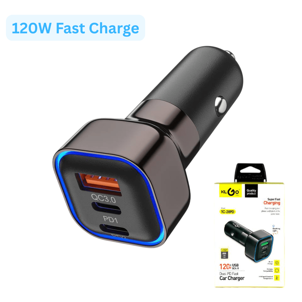 Адаптер бързо зареждащ за кола KLGO TC-28PD 120W
