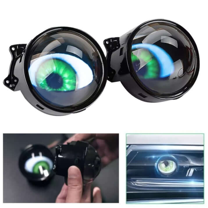 Комплект 3D LED фарове халогени дяволски очи Devil Eyes с лупи 3"инча 8см 12V – снимка 2