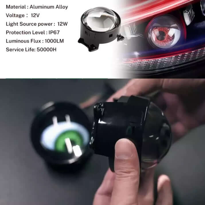 Комплект 3D LED фарове халогени дяволски очи Devil Eyes с лупи 3"инча 8см 12V – снимка 4