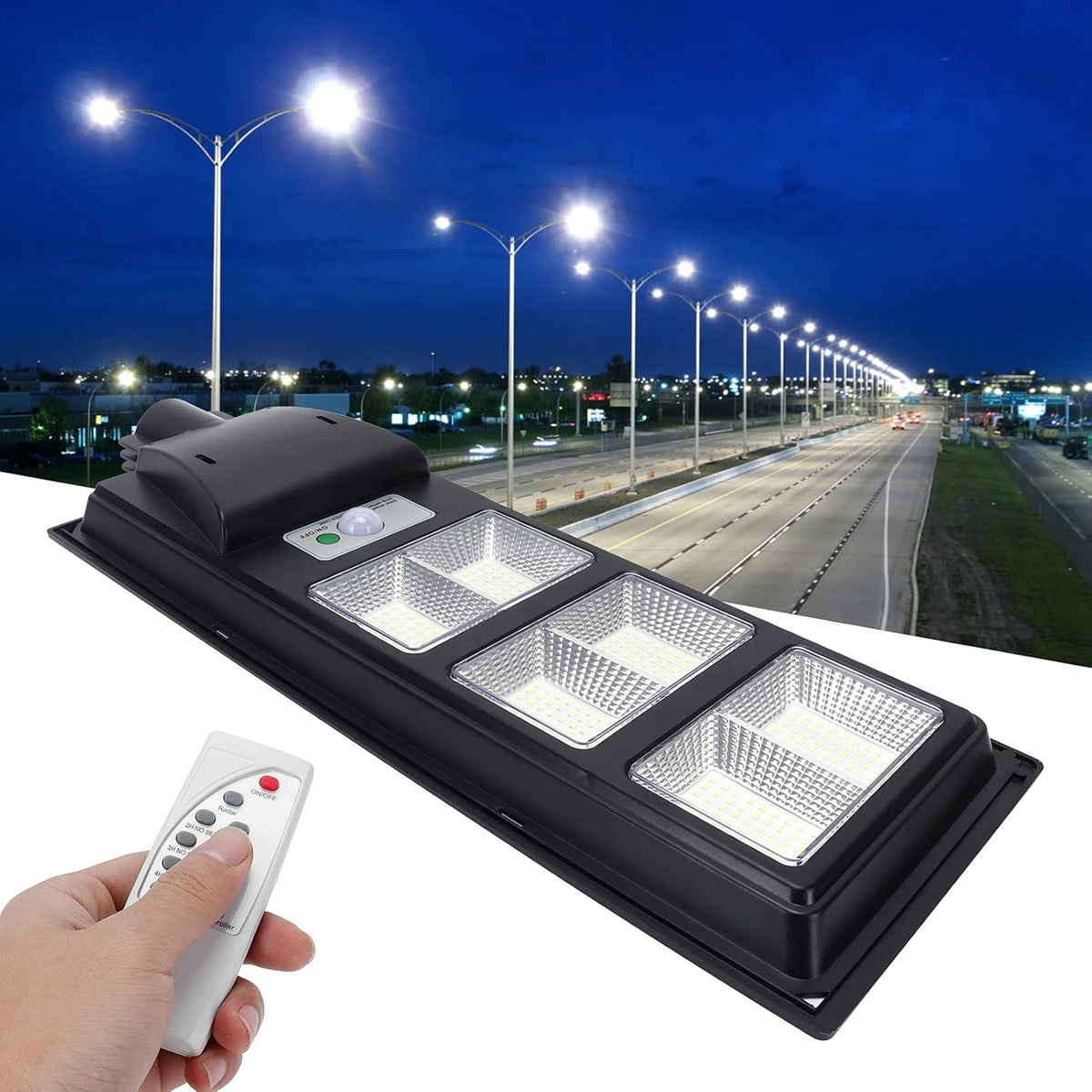 Улична соларна лампа Jortan със соларен панел и стойка, 300W, IP66, 12-16 часа автономия, Батерия 15 – снимка 3