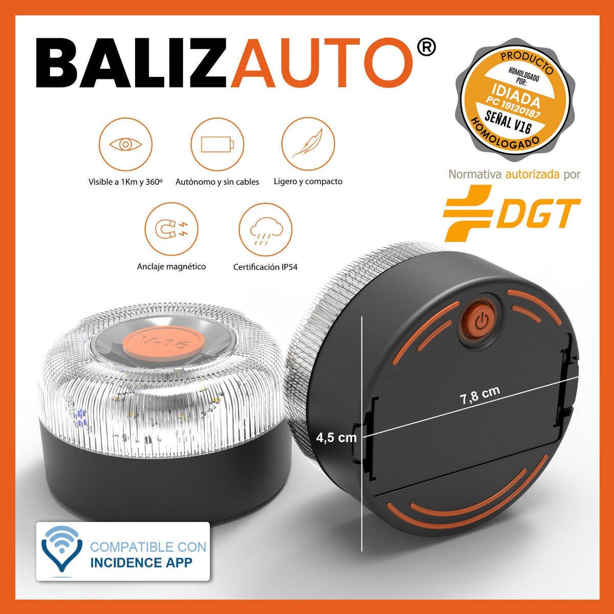 Безжична аварийна LED лампа V16 BALIZAUTO – магнитна, видимост до 1 км, с включена батерия