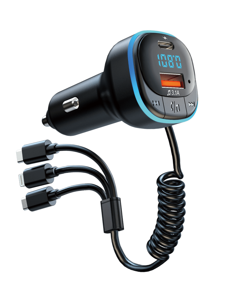 FM Трансмитер с 1 USB порт и 1 Type-c порт + кабели за зареждане - T884