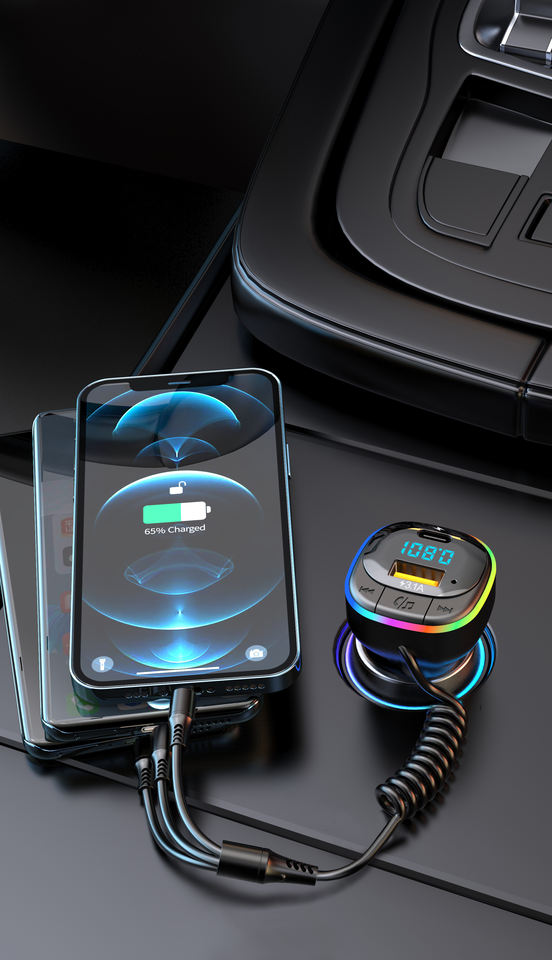 FM Трансмитер с 1 USB порт и 1 Type-c порт + кабели за зареждане - T884 – снимка 2