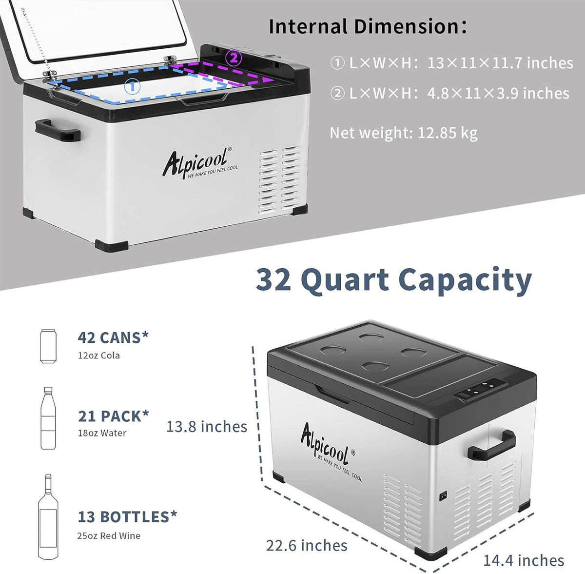 AlpiCool 30L Портативен Компресорен хладилник 30 литра 12V 24V 220V, Хладилна Кутия, Фризер – снимка 4