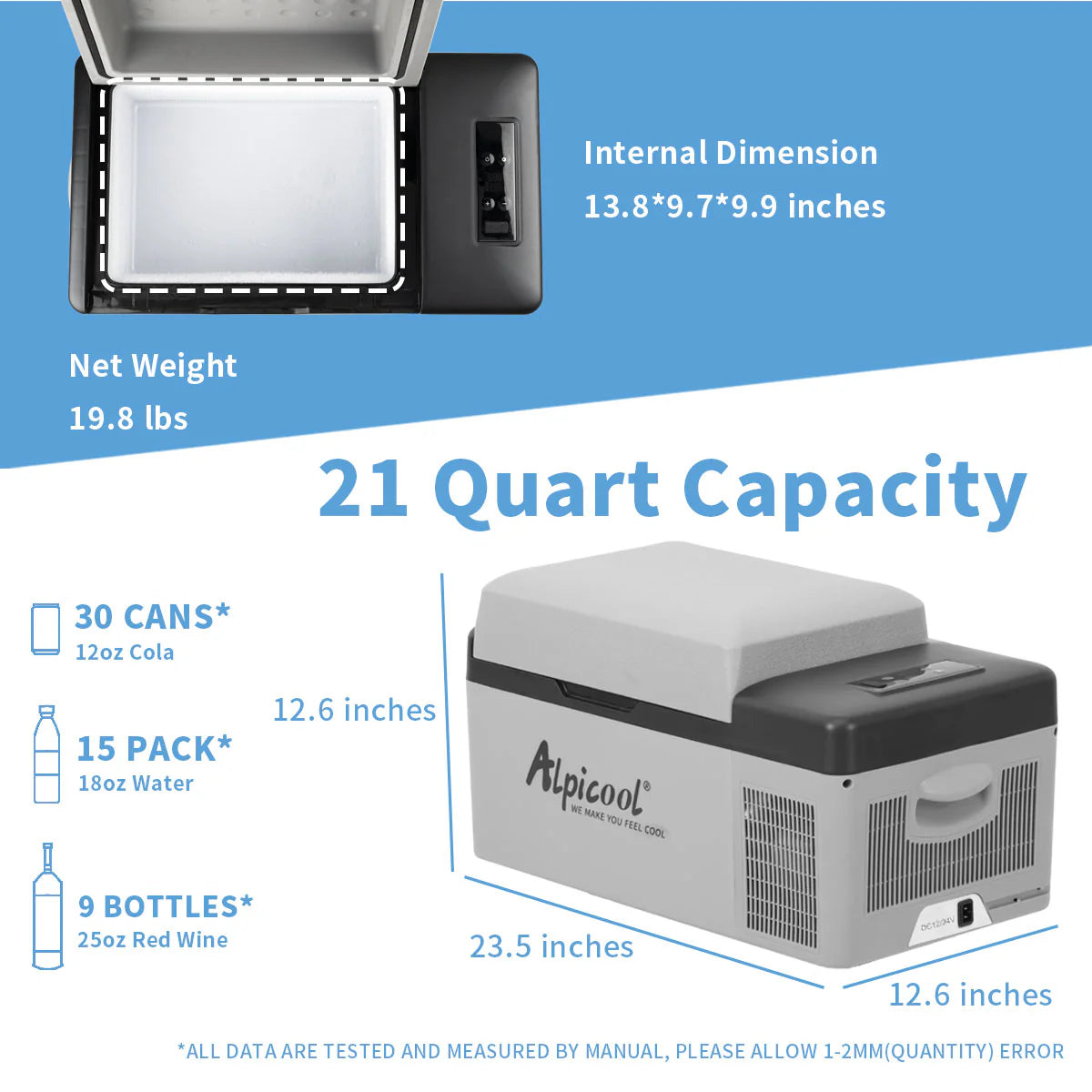 AlpiCool 20L Портативен Компресорен хладилник 20 литра 12V 24V 220V, Хладилна Кутия, Фризер – снимка 4