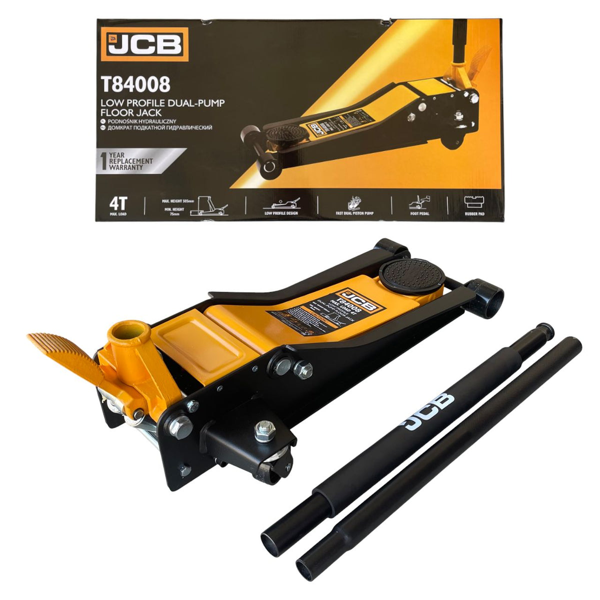 Нископрофилен крик крокодил 4 тона с две помпи и педал 75 - 505 мм JCB