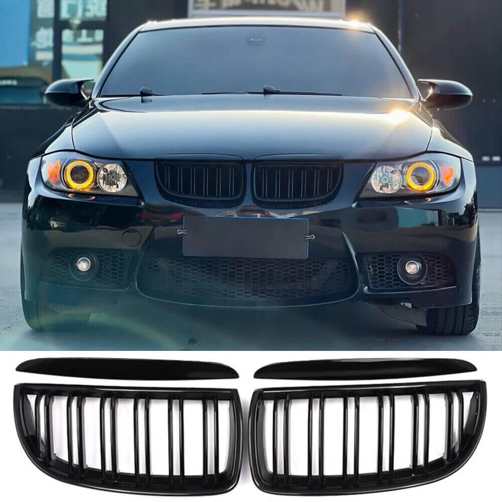 Бъбреци с двойни ребра черен лак за BMW серия 3 E90, E91 2005-2008 – снимка 5