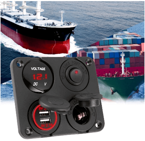 Панел за вграждане с 1 бутон ON / OFF, 2бр. USB, VOLT-метър и 12V изход