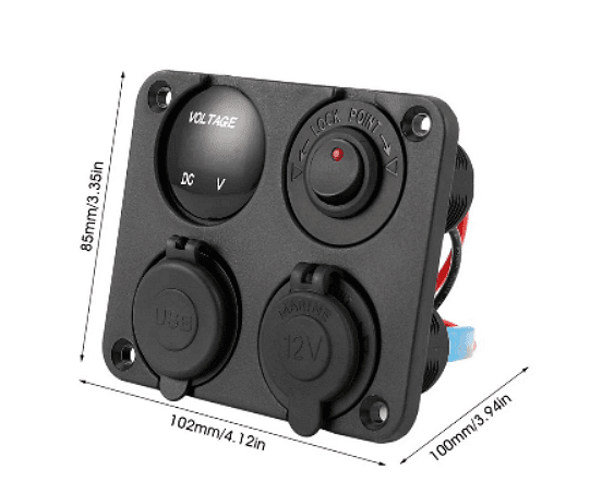 Панел за вграждане с 1 бутон ON / OFF, 2бр. USB, VOLT-метър и 12V изход – снимка 2