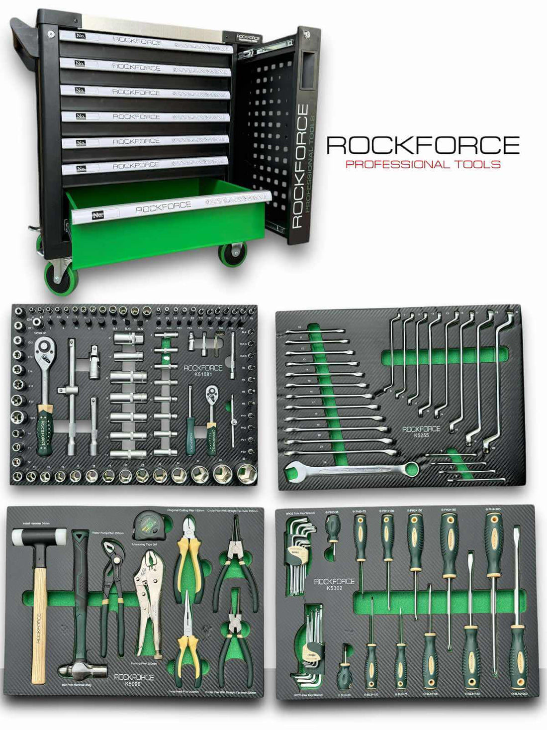 Количка шкаф с инструменти с 7 чекмеджета 5 пълни 274 части - ROCKFORCE