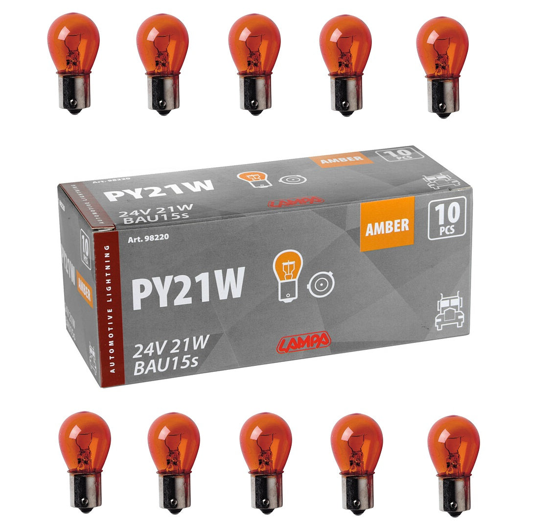 Крушки 24V 21W BA15s - Жълти 10бр.