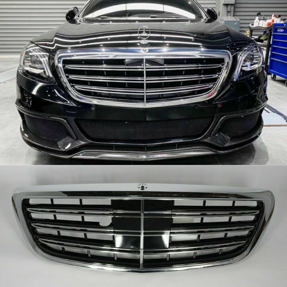 Хром / черна решетка тип AMG за Mercedes S класа W222 2013-2020 за модела с Distronic и Night Vision