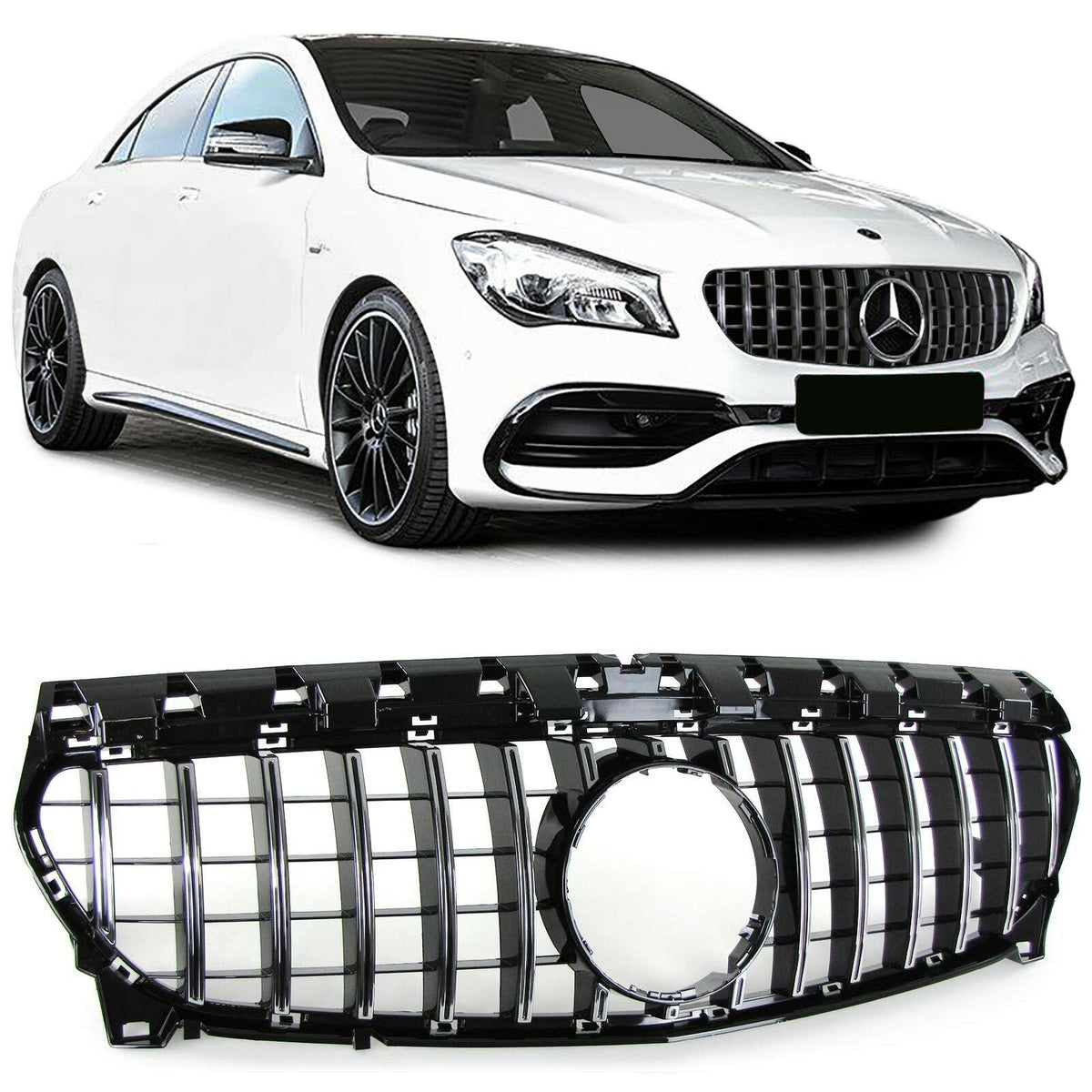 Хром / черна решетка тип GT за Mercedes CLA W117 2017-2019 без отвор за камера