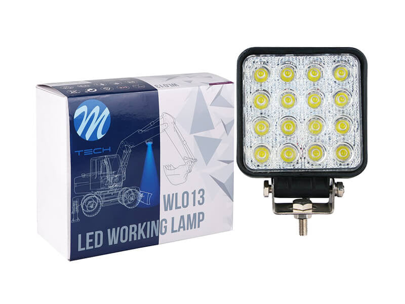 LED Халоген M-tech Work Light тип кубче с 16 диода 10-30V, 48W, 6000K, 3600lm, 128x110x58mm