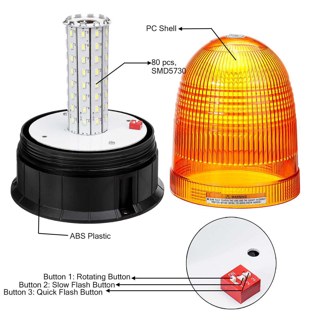 LED ЛЕД Аварийна / сигнална лампа Маяк буркан 12 / 24V - 80 Диода – снимка 2