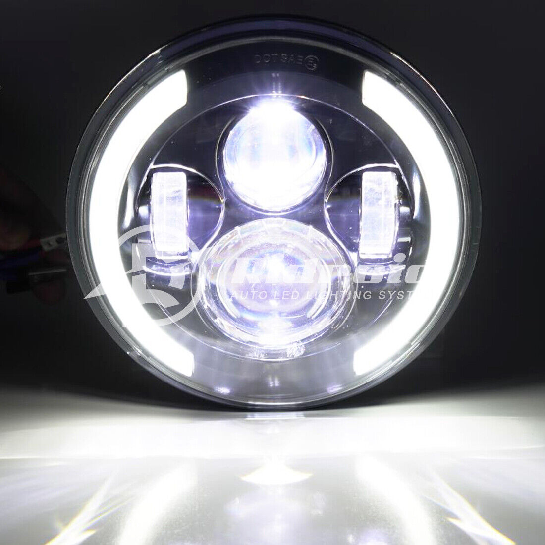 Комплект Кръгли LED фарове 7" 70W H4 букса, къси, дълги, дневни и мигач – снимка 3