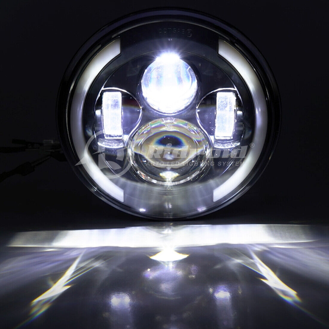 Комплект Кръгли LED фарове 7" 70W H4 букса, къси, дълги, дневни и мигач – снимка 5