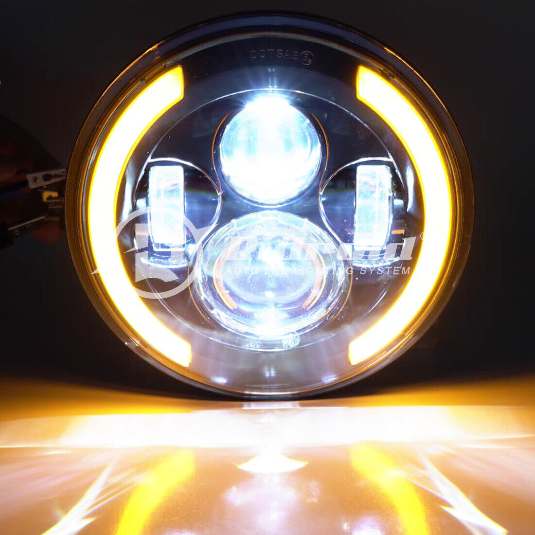 Комплект Кръгли LED фарове 7" 70W H4 букса, къси, дълги, дневни и мигач – снимка 7