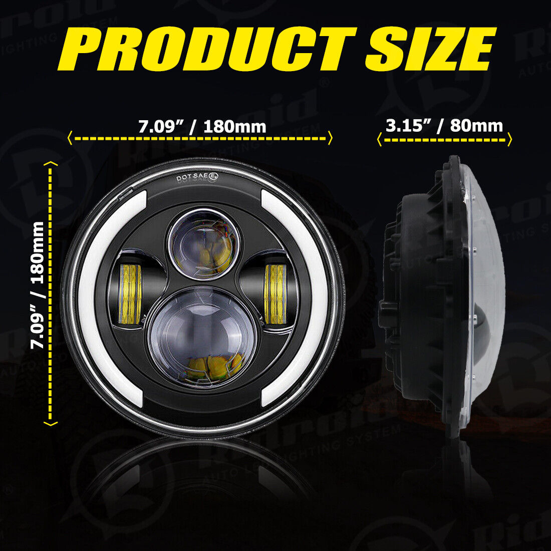Комплект Кръгли LED фарове 7" 70W H4 букса, къси, дълги, дневни и мигач – снимка 8