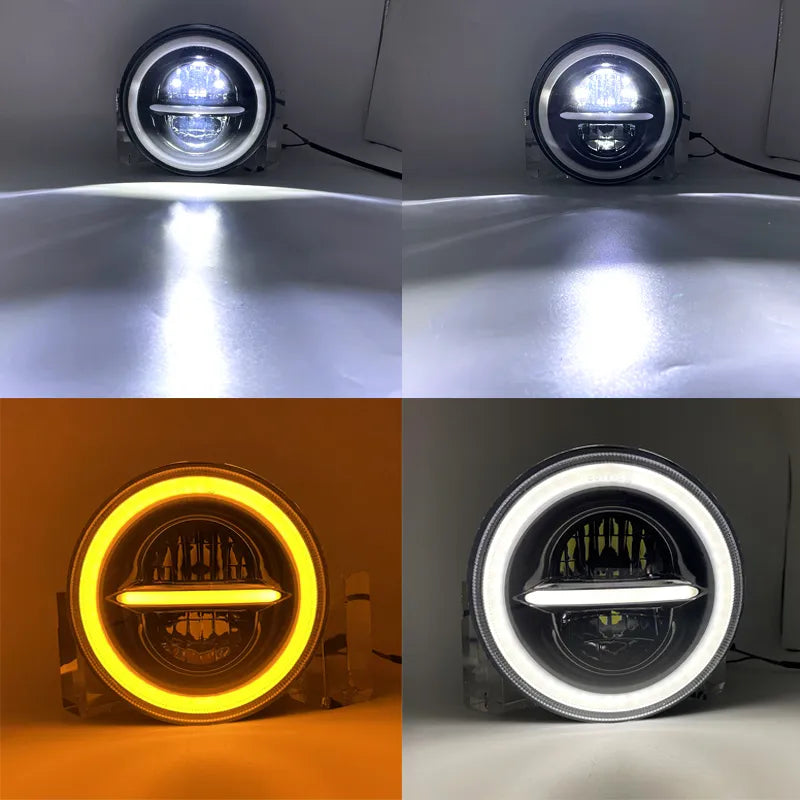 Комплект Кръгли LED фарове 7″ 70W H4 букса, къси, дълги, дневни и мигач – снимка 4