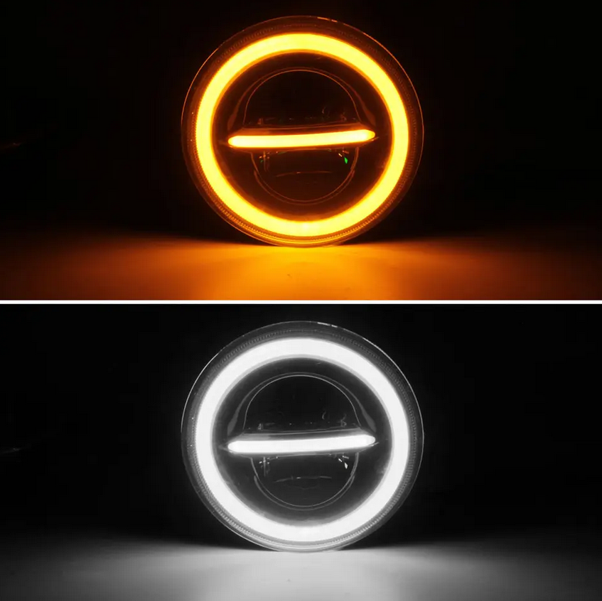 Комплект Кръгли LED фарове 7″ 70W H4 букса, къси, дълги, дневни и мигач – снимка 3