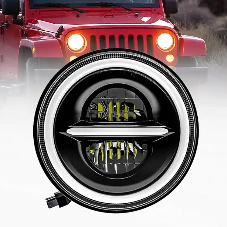 Комплект Кръгли LED фарове 7″ 70W H4 букса, къси, дълги, дневни и мигач