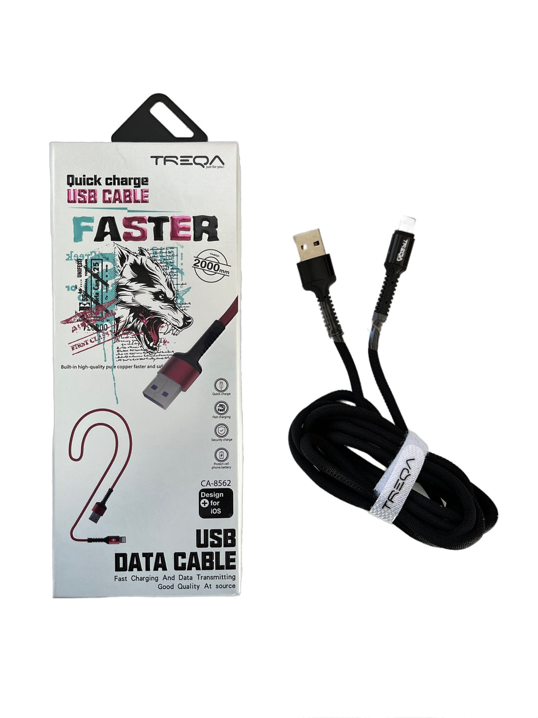 Кабел за зареждане на телефон плетен USB < Lightning - 2 метра