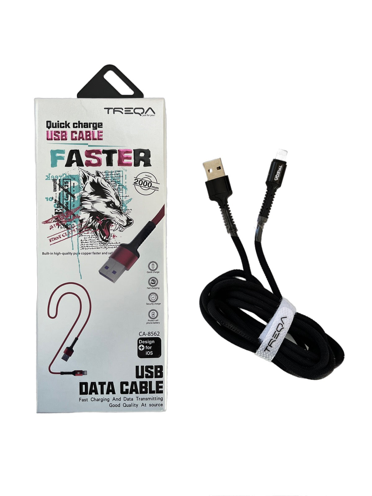 Кабел за зареждане на телефон плетен USB < Lightning - 2 метра