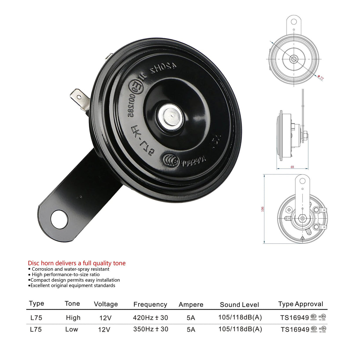Клаксони за автомобил 12V к-т с висок и нисък тон - T108 – снимка 5