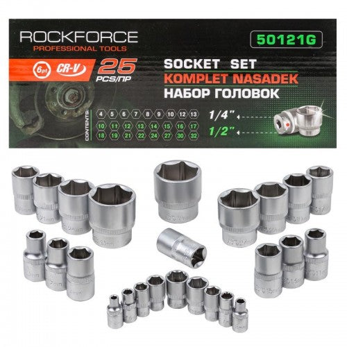 Комплект вложки 25 части 1 / 4"&1 / 2" (4-32mm) ROCKFORCE