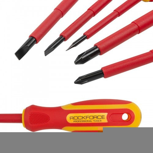 Комплект изолирани електричарски отвертки 5 части ROCKFORCE VDE – снимка 2