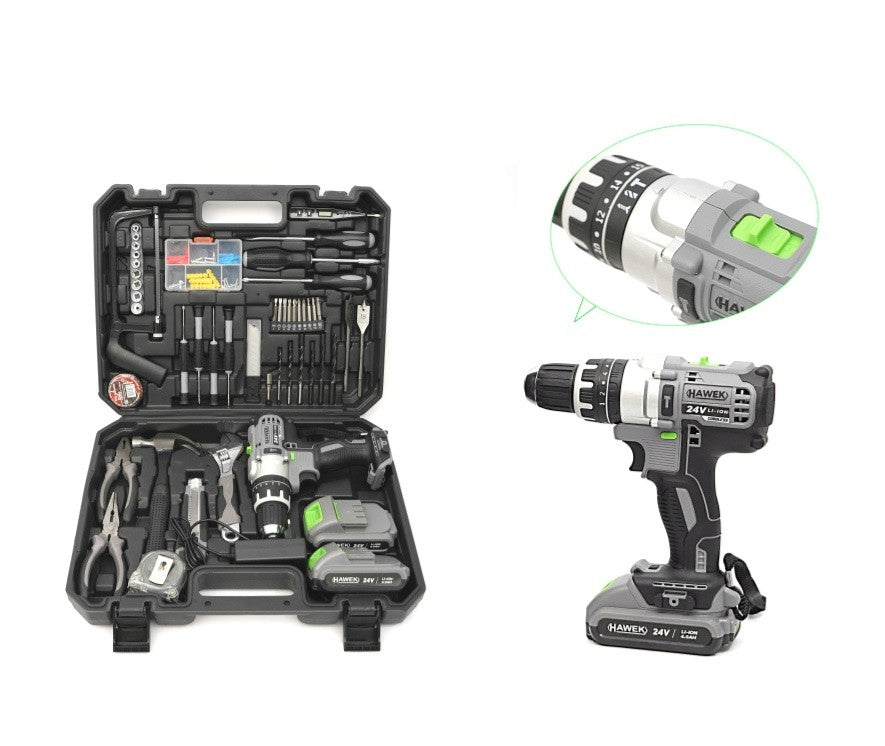 Винтоверт 24 V , 111 части , HW-3001 с 2 батерии