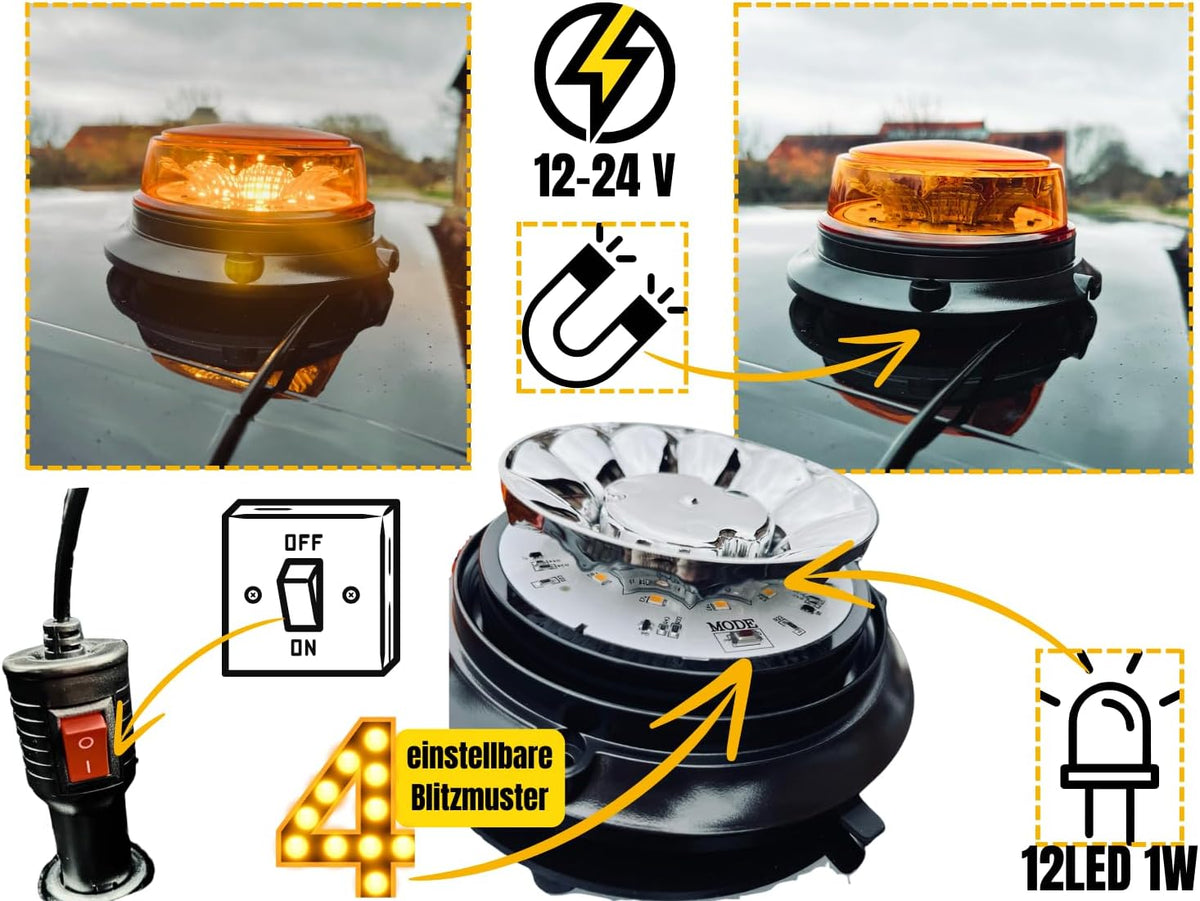 Аварийна лампа с магнит за автомобили Камиони Трактор 12 / 24V - ECE R65 R10 E9 – снимка 4