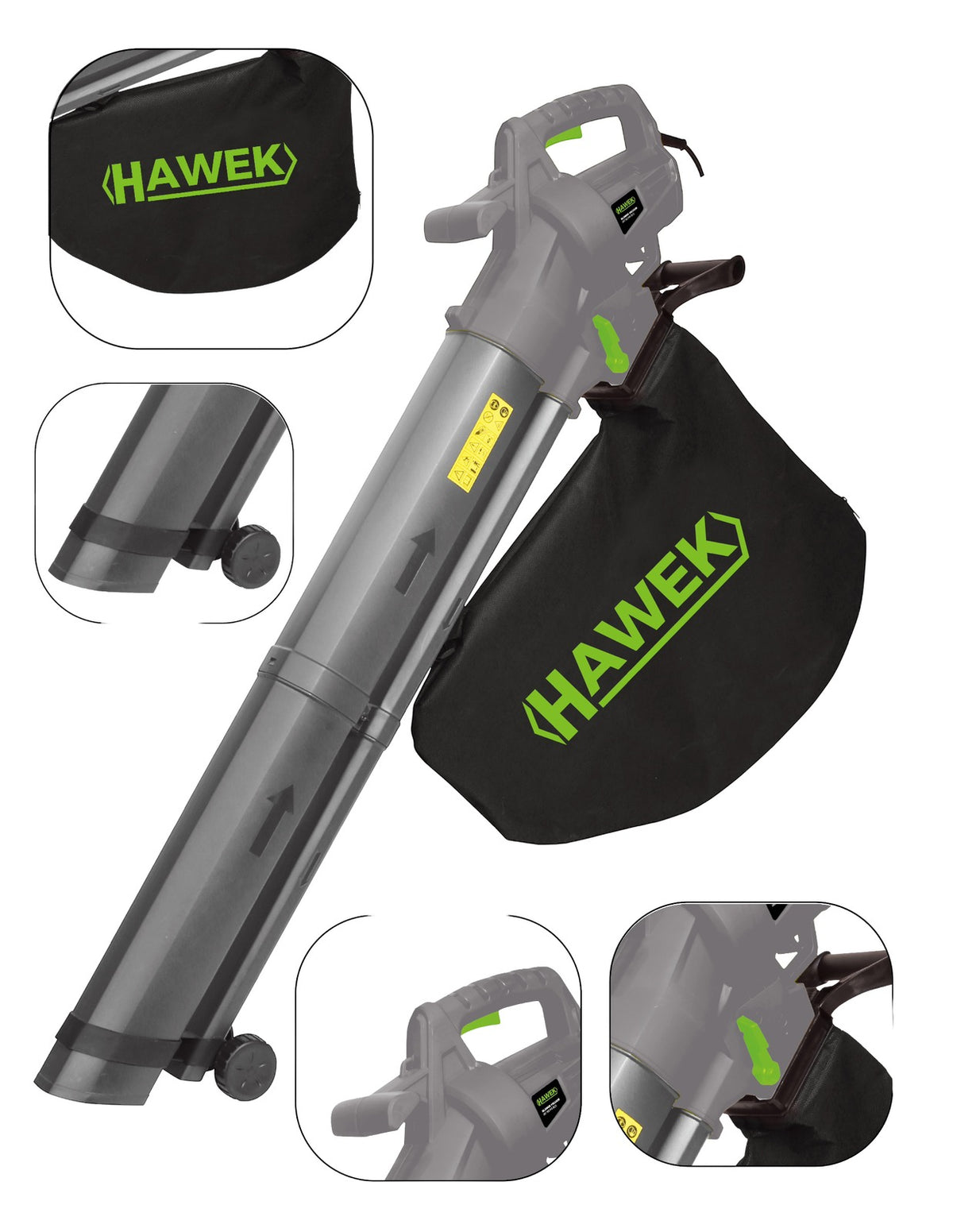Листосъбирач 3500W с Три Режима Събиране,Издухване и Раздробяване HAWEK с 2 торби – снимка 2