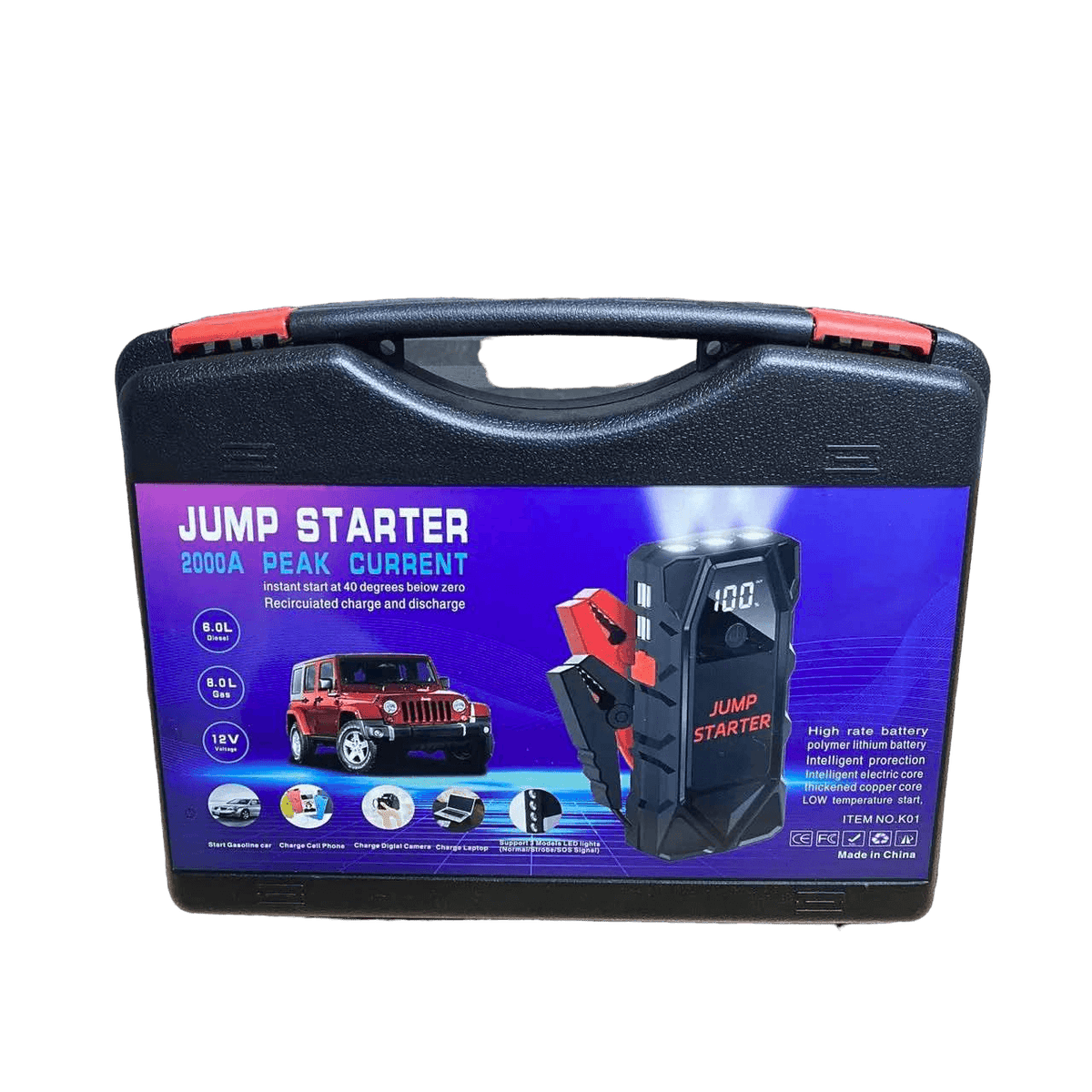 Мултифункционален автомобилен стартер Jump Starter 18000mAh, 12V, Максимален ток 1000A с компресор – снимка 3