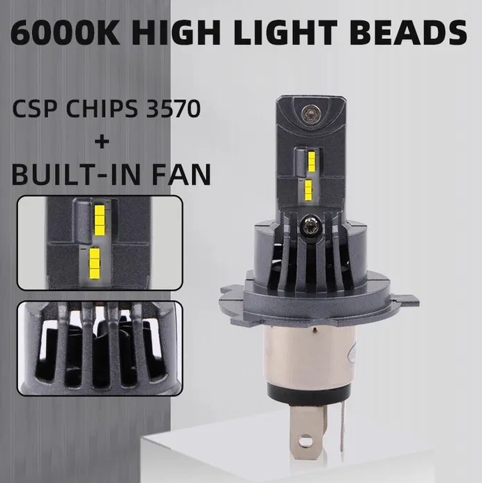 Диодни крушки H4 200W с вграден вентилатор LED – снимка 4