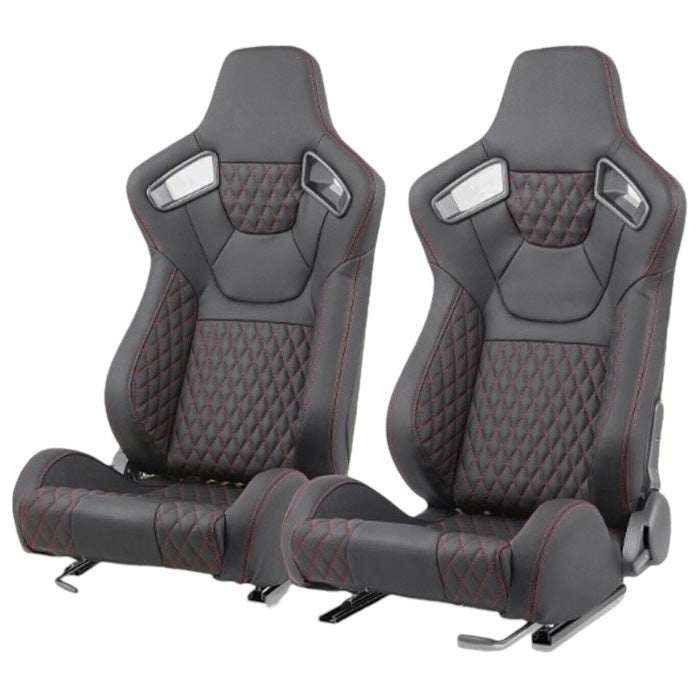 Спортни седалки за МПС - 9015 Черна с червен конец