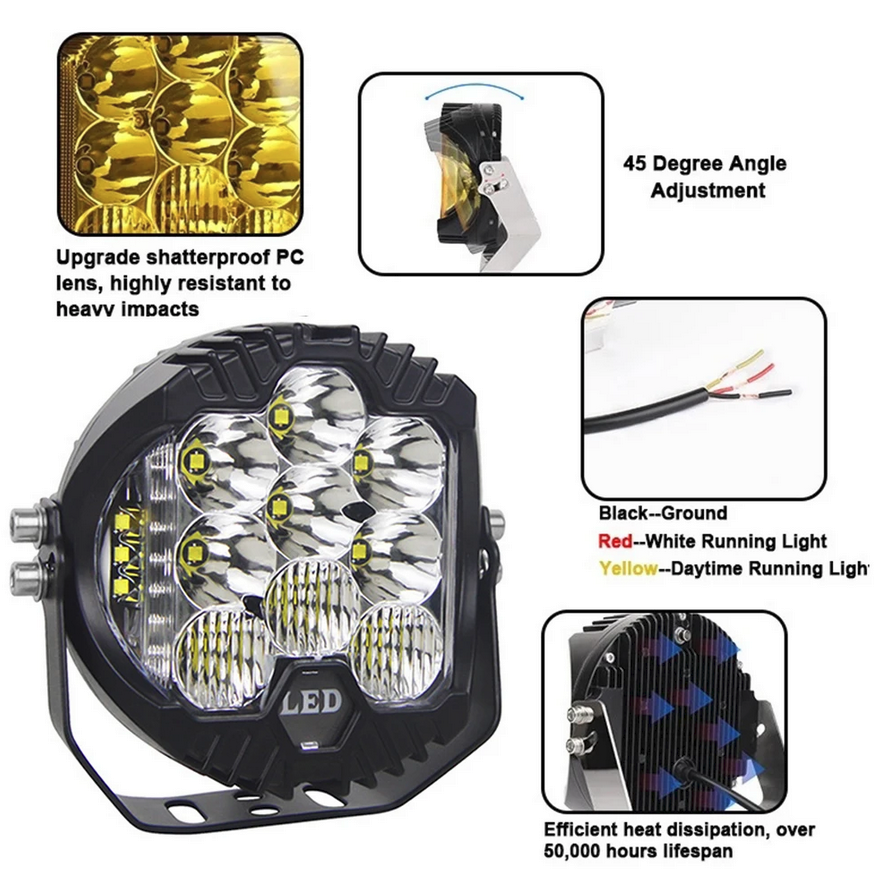 Диоден халоген 16СМ 5'' кръгъл - LED 12 / 24V – снимка 2