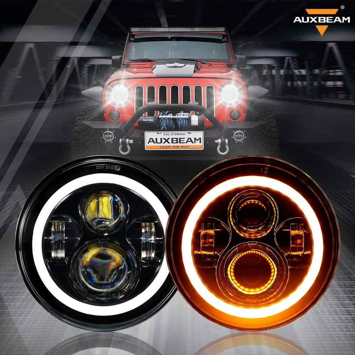 Комплект Кръгли LED фарове 7" 70W H4 букса, къси, дълги, дневни и мигач