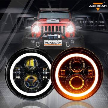 Комплект Кръгли LED фарове 7" 70W H4 букса, къси, дълги, дневни и мигач