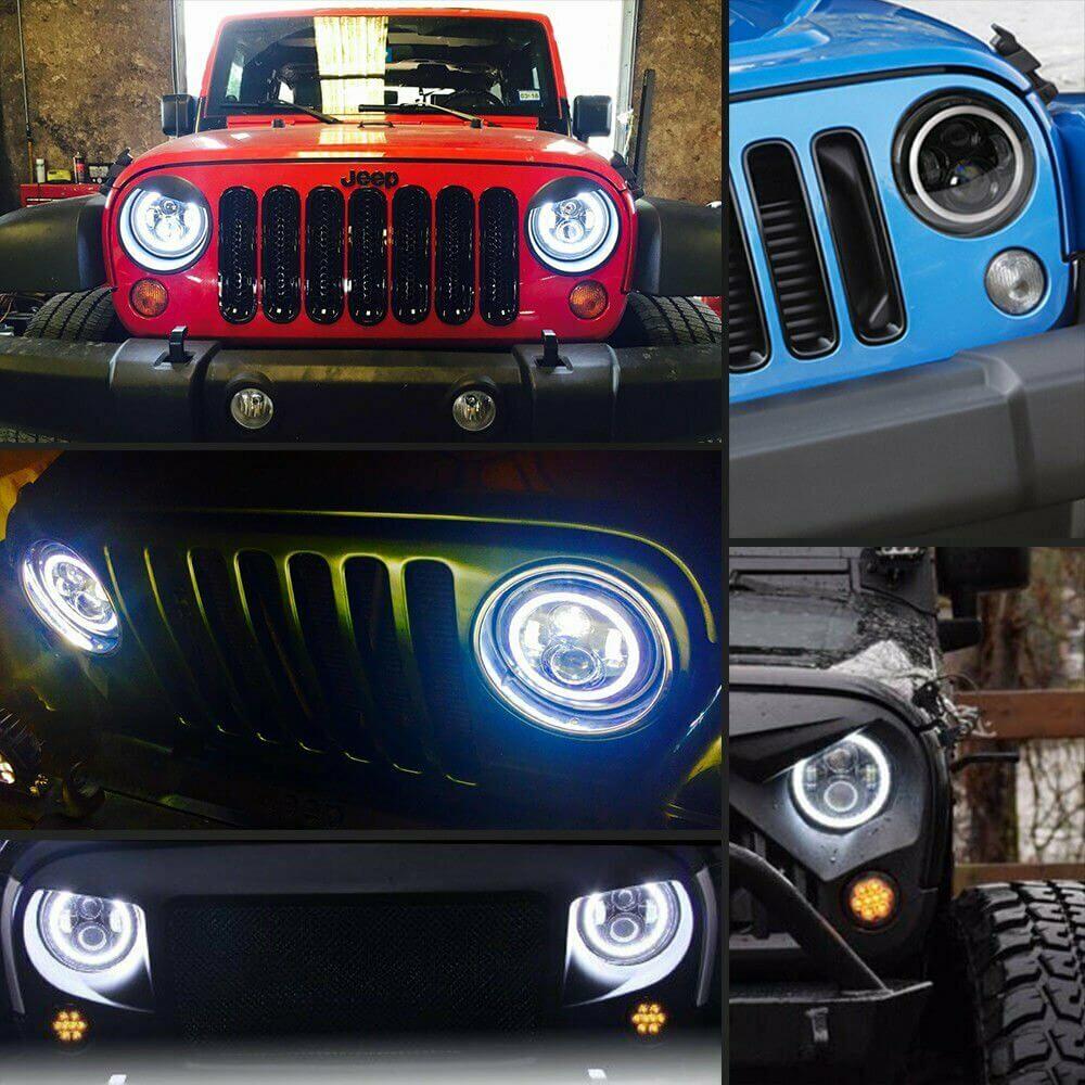 Комплект Кръгли LED фарове 7" 70W H4 букса, къси, дълги, дневни и мигач – снимка 4