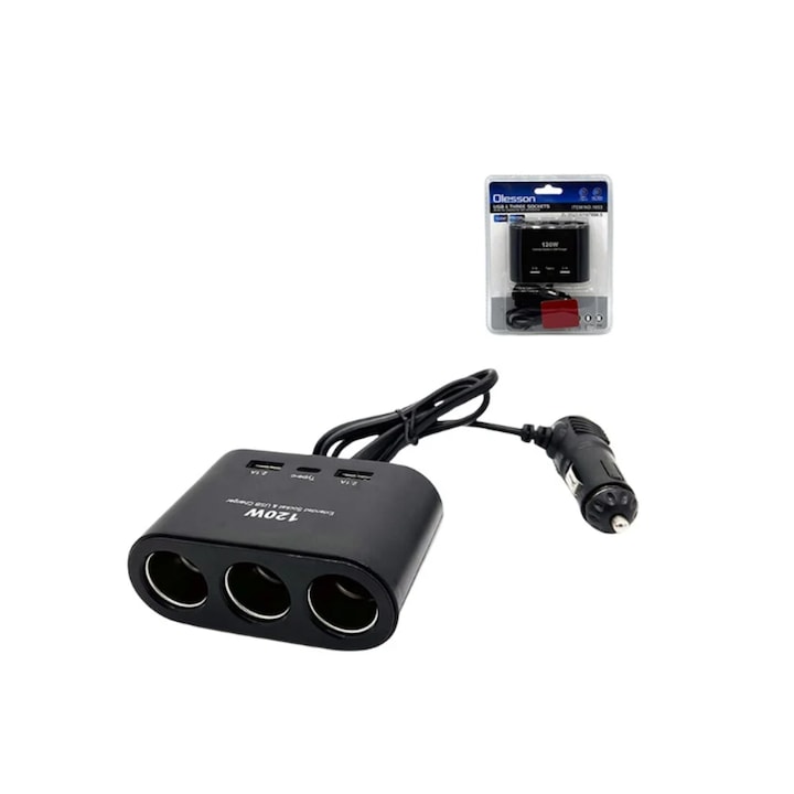 Разклонител за запалка 3-ка + 2 USB + C-Type – снимка 3