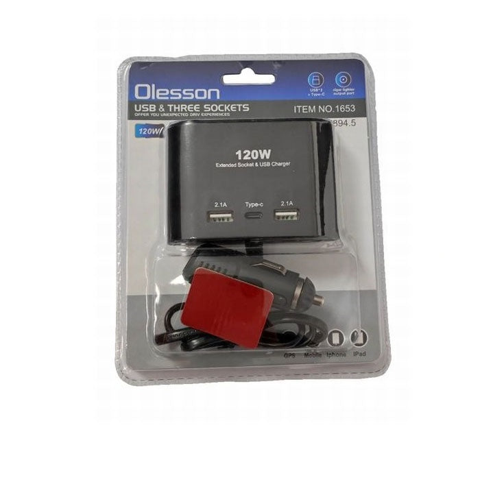 Разклонител за запалка 3-ка + 2 USB + C-Type – снимка 2
