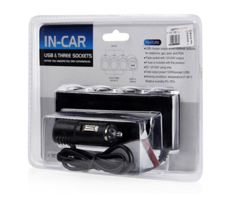 Разклонител за запалка 3-ка + 2 USB 12 / 24V – снимка 3