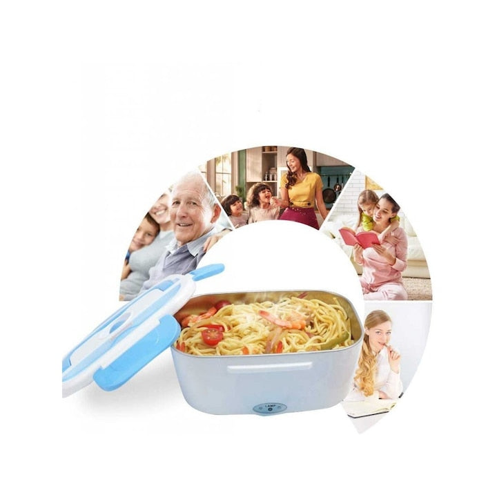 Кутия за храна с ел. подгряване 1.5л 12 / 24V и 220V, бяло-синя – снимка 3
