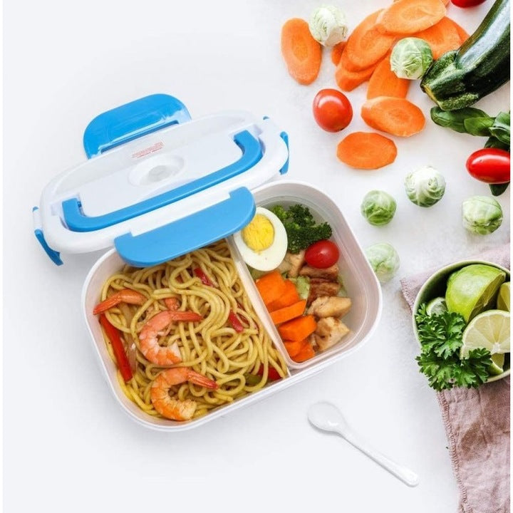 Кутия за храна с ел. подгряване 1.5л 12 / 24V и 220V, бяло-синя – снимка 4