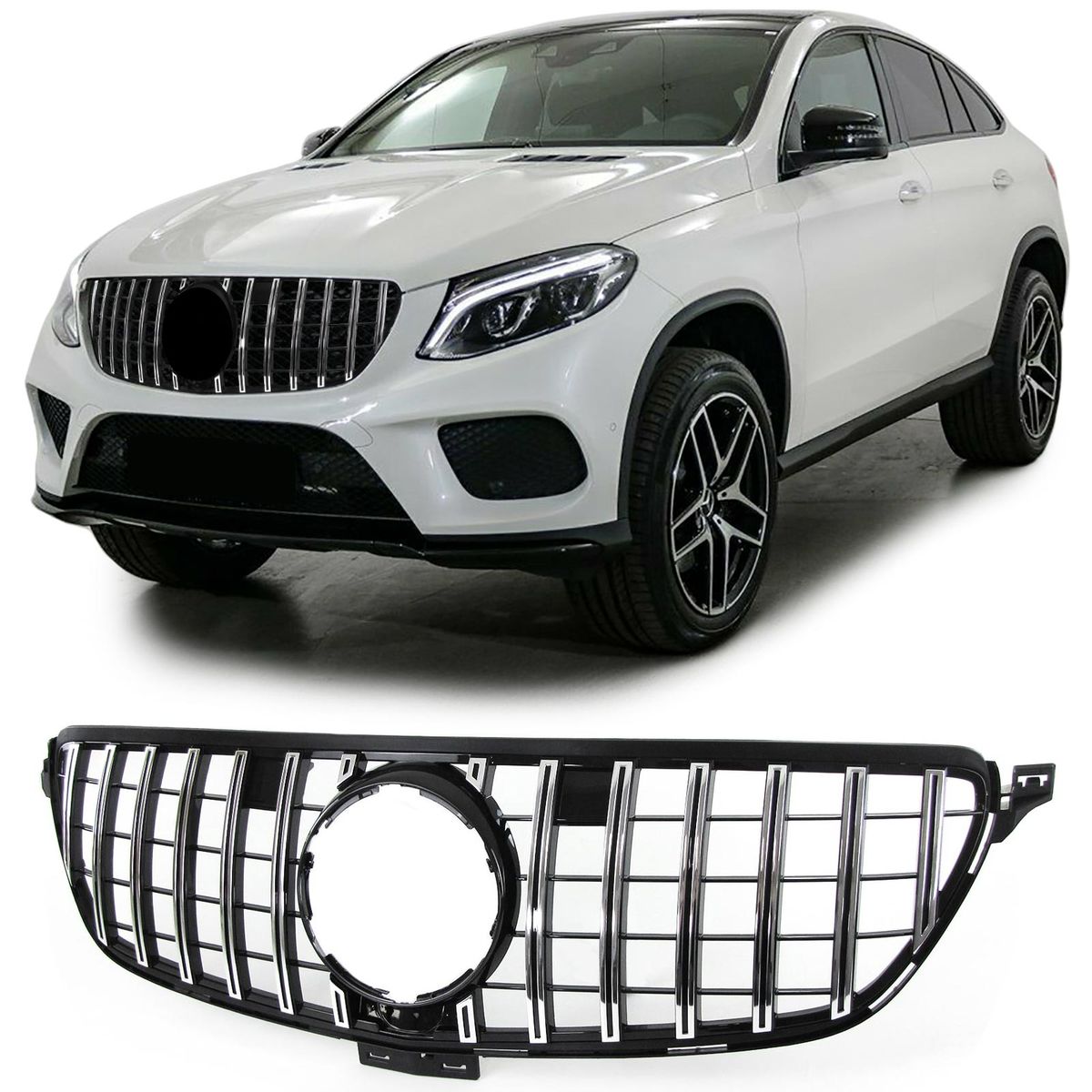 Решетка тип GT за Mercedes GLE SUV W166, GLE купе C292 2015-2019 с отвор за камера хром / черна