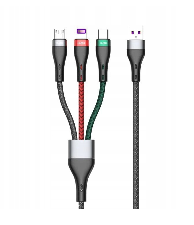 Кабел за зареждане KLGO 3в1 USB -> Type C, Lightning, Micro – снимка 2