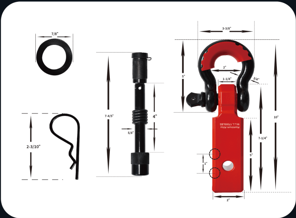Шегел за квадратен теглич 2" с D-Ring 3 / 4", 8т, заключващ щифт, червен – снимка 2