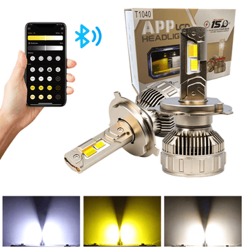 умни LED крушки H4 150W с дистанционно управление, показващи 3 цвята светлина 6000K, 4300K и 3000K.